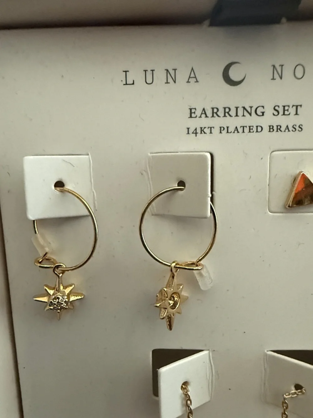 NIB Luna Norte Goldtone Star and Quartz Earring Set of 5 pair - Picture 2 of 8